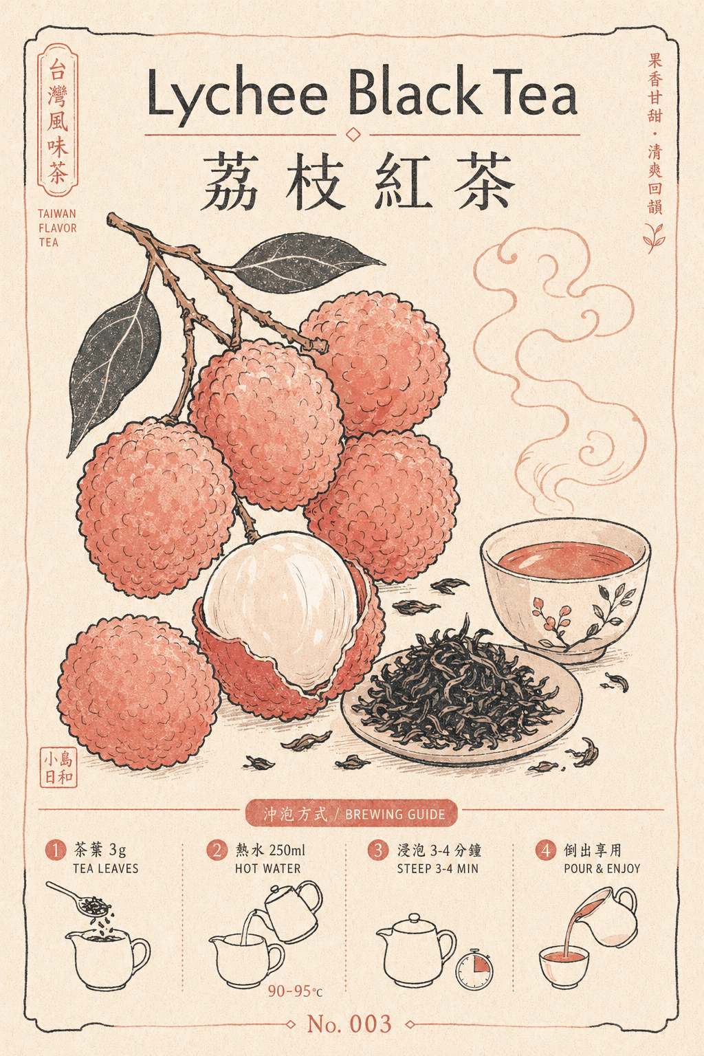 Lychee Black Tea recipe card illustration