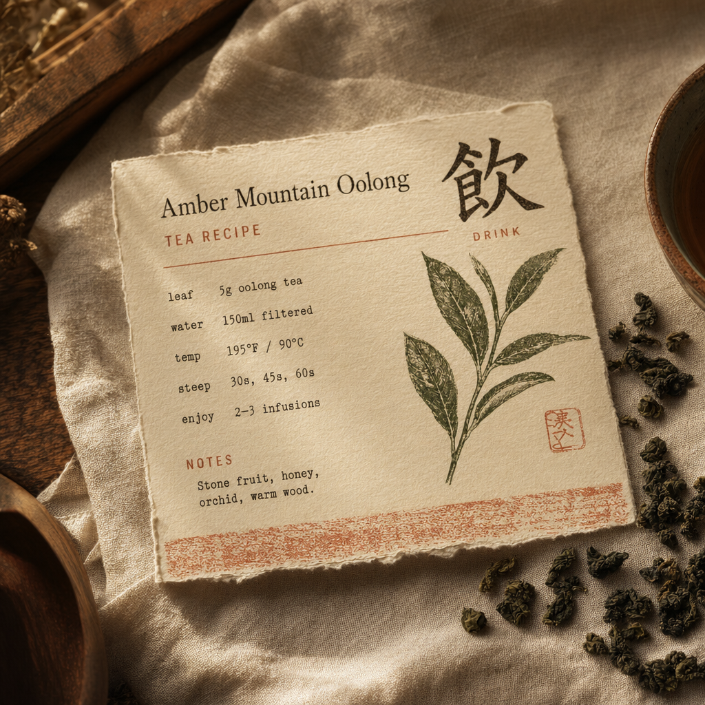 Hand-printed recipe card on cream linen